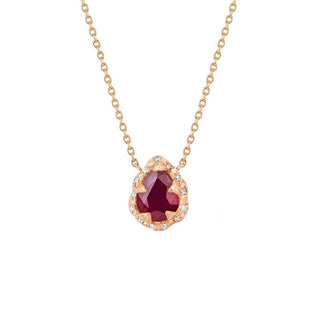 Micro Queen Water Drop Ruby Necklace with Sprinkled Diamonds Rose Gold 16"  by Logan Hollowell Jewelry