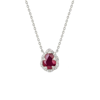 Micro Queen Water Drop Ruby Necklace with Sprinkled Diamonds White Gold 16"  by Logan Hollowell Jewelry