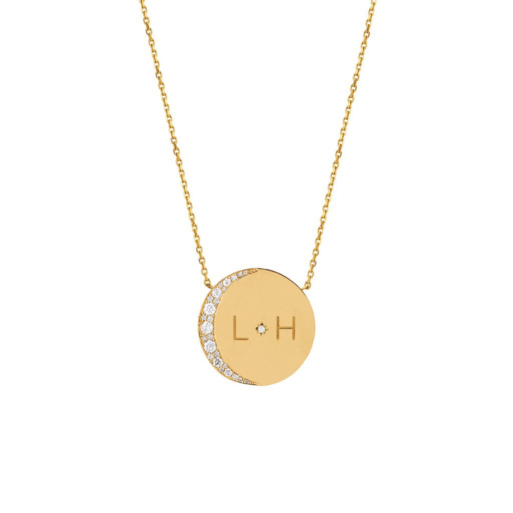 Custom Mini Moon Necklace with Star Set Diamond Yellow Gold 16" by Logan Hollowell Jewelry