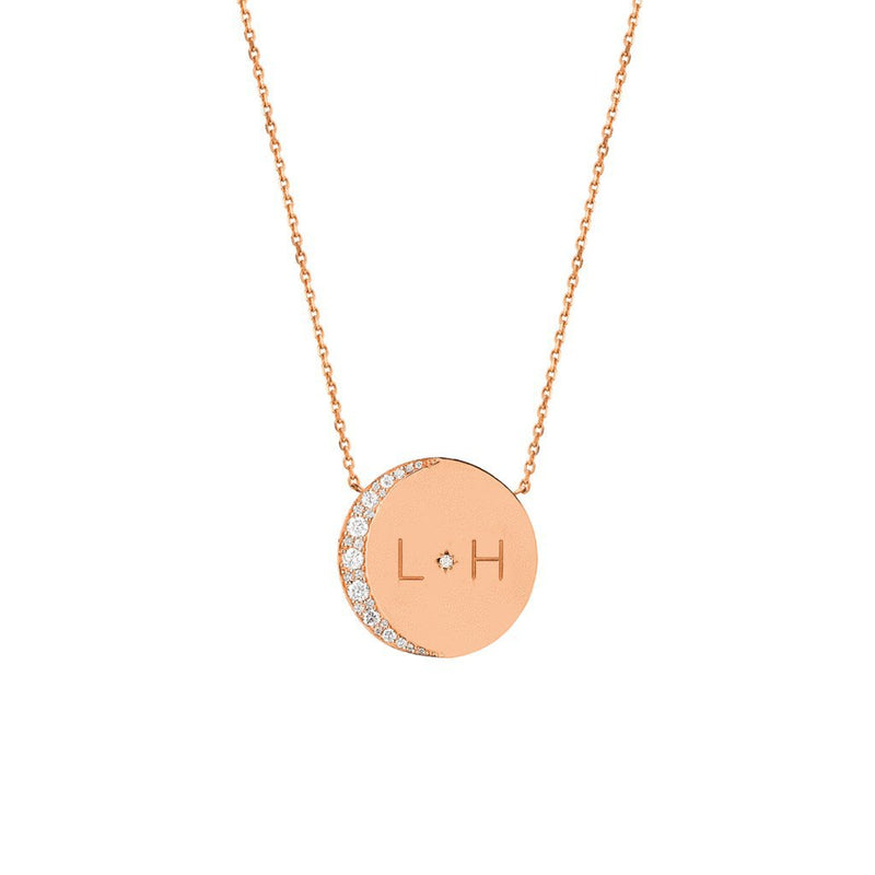 Custom Mini Moon Necklace with Star Set Diamond Yellow Gold 20" by Logan Hollowell Jewelry