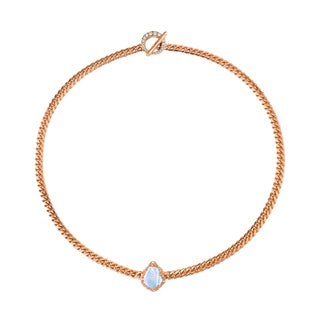 Reversible Baby Queen Moonstone Water Drop Cuban Necklace Rose Gold 13.5"  by Logan Hollowell Jewelry