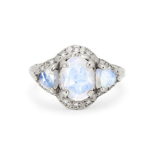 Triple Moonstone Queen Ring White Gold 5  by Logan Hollowell Jewelry