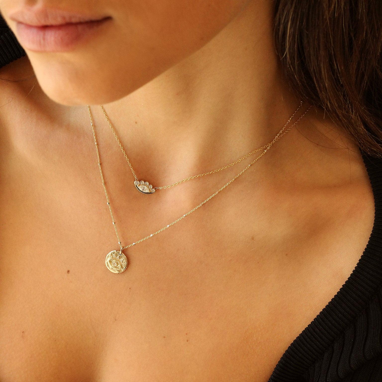 Diamond Petite Eye of Protection Coin Pendant by Logan Hollowell Jewelry