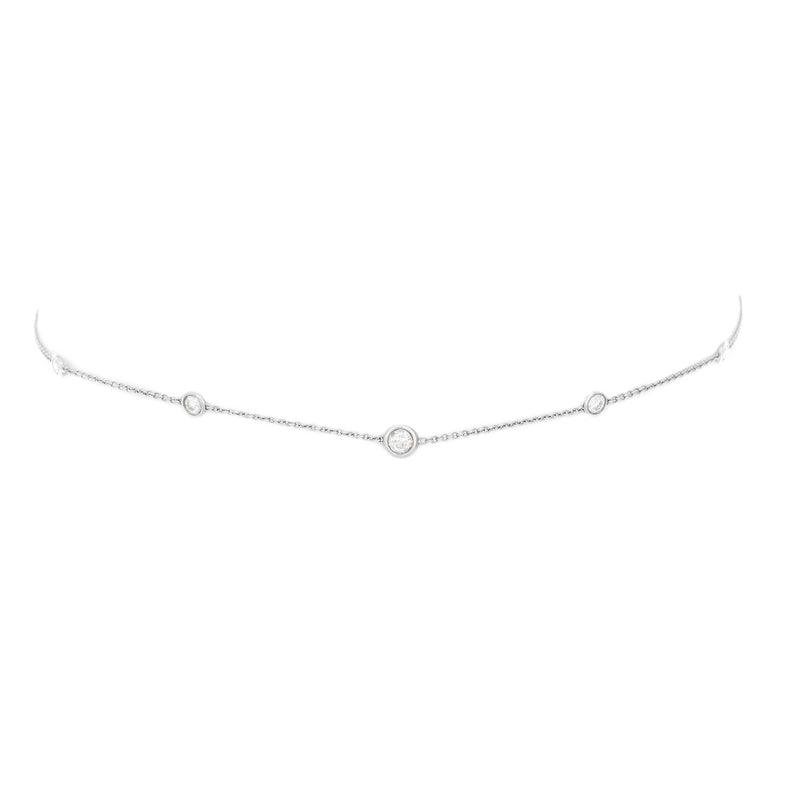 5 or 7 Diamond Orbit Bezel Choker 5 Diamonds White Gold 14"-15"-16" by Logan Hollowell Jewelry