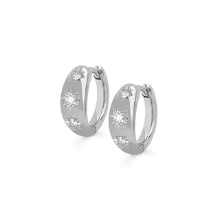 Three Star Set Rounded Diamond Huggies White Gold Pair  by Logan Hollowell Jewelry