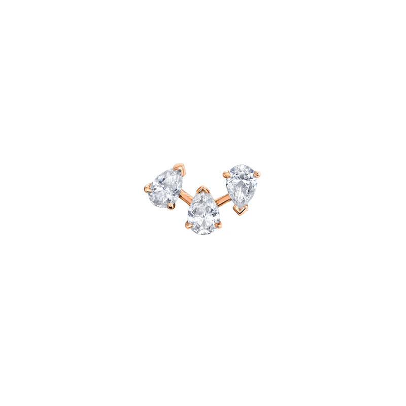 Petite Reverse Triple Water Drop Diamond Studs Rose Gold Single by Logan Hollowell Jewelry
