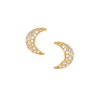 Micro Pavé Diamond Crescent Studs Yellow Gold Pair  by Logan Hollowell Jewelry