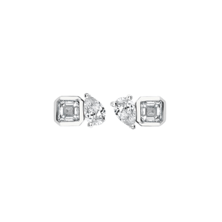 Mini Lovers Duet Diamond Studs White Gold Pair  by Logan Hollowell Jewelry