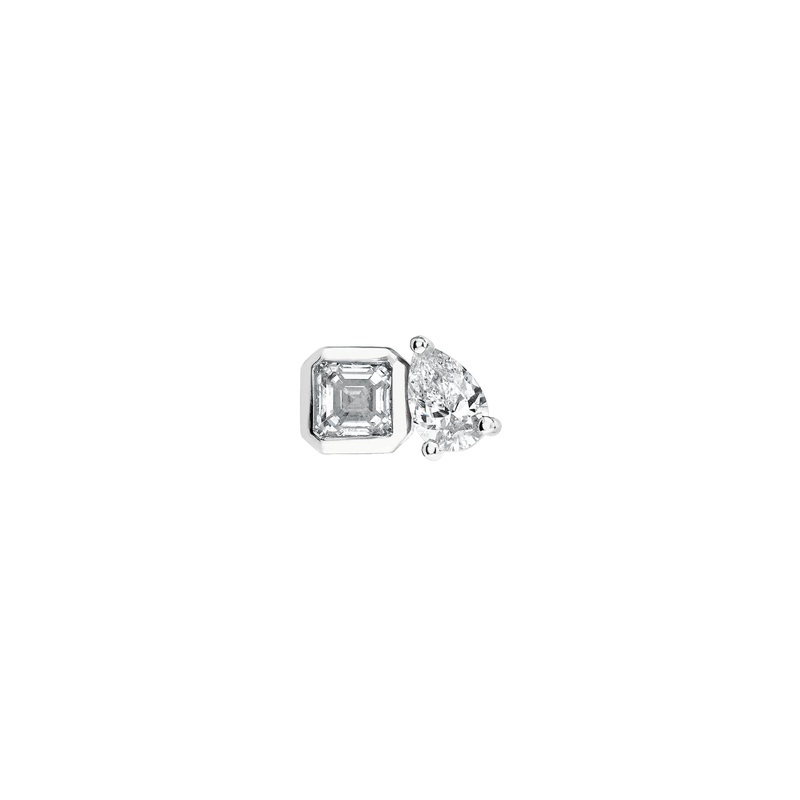 Mini Lovers Duet Diamond Studs White Gold Single by Logan Hollowell Jewelry