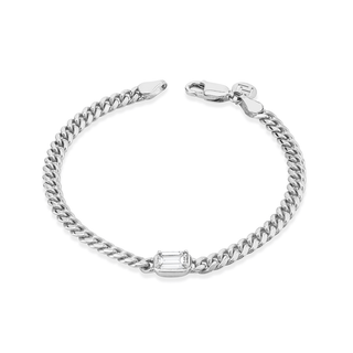 Queen Emerald Cut Diamond Cuban Anklet White Gold   by Logan Hollowell Jewelry