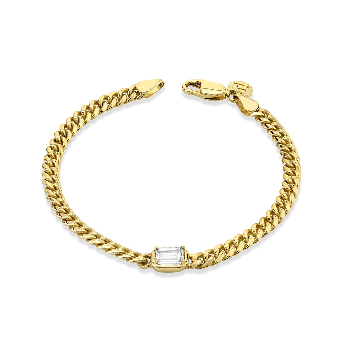 Emerald Cut Diamond Cuban Anklet Yellow Gold by Logan Hollowell Jewelry