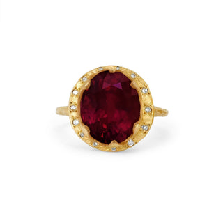 Queen Oval Ruby Ring with Sprinkled Diamonds Yellow Gold 5  by Logan Hollowell Jewelry