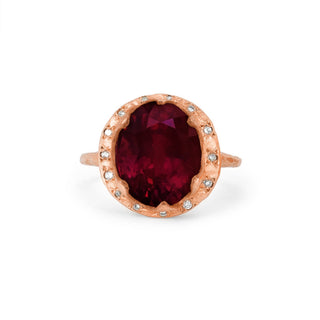Queen Oval Ruby Ring with Sprinkled Diamonds Rose Gold 5  by Logan Hollowell Jewelry