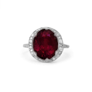 Queen Oval Ruby Ring with Sprinkled Diamonds White Gold 5  by Logan Hollowell Jewelry