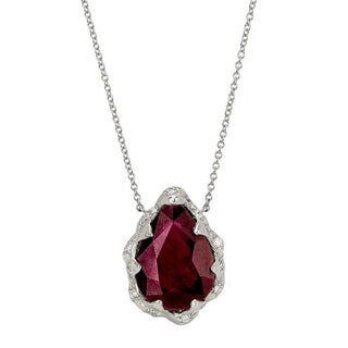 Queen Water Drop Ruby Necklace with Sprinkled Diamonds White Gold   by Logan Hollowell Jewelry