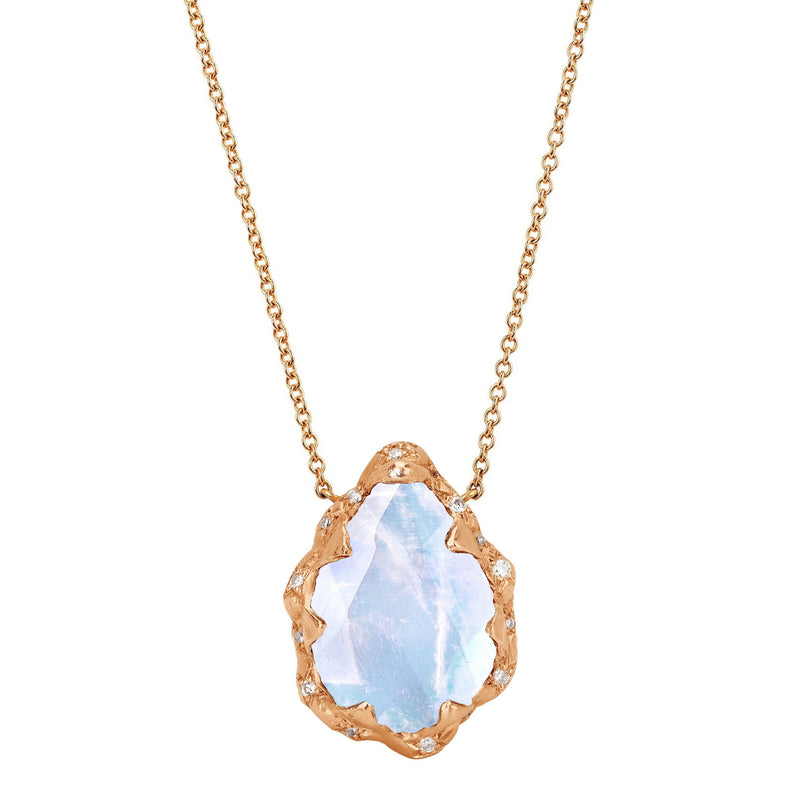 Queen Water Drop Moonstone Necklace with Sprinkled Diamonds Rose Gold by Logan Hollowell Jewelry
