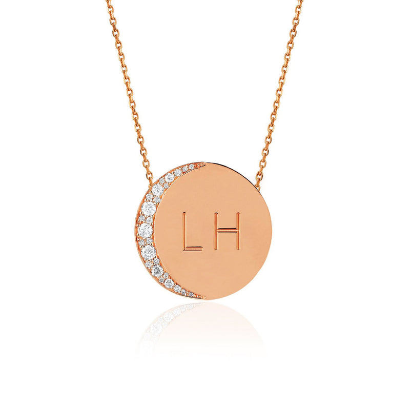 Custom Classic "Love You To The Moon and Back" Necklace with Diamonds Rose Gold Without Star Set Diamond Center 16" by Logan Hollowell Jewelry
