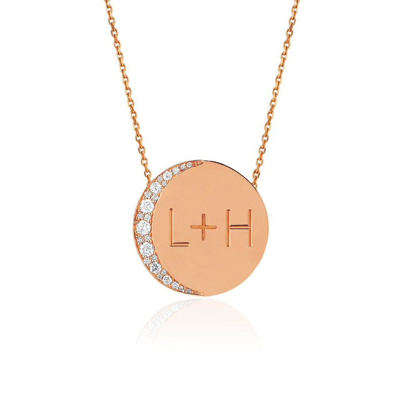 Custom Classic "Love You To The Moon and Back" Necklace with Diamonds Rose Gold '+ (plus sign) 16" by Logan Hollowell Jewelry