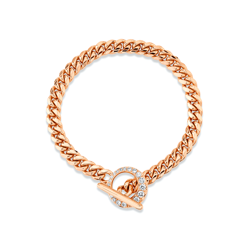 Queen Cuban Bracelet with Pavé Diamond Unity Toggle Petite 6.5" Rose Gold by Logan Hollowell Jewelry