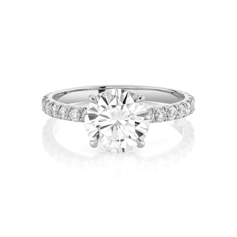 Round Diamond Setting with Pavé Diamond Band White Gold by Logan Hollowell Jewelry