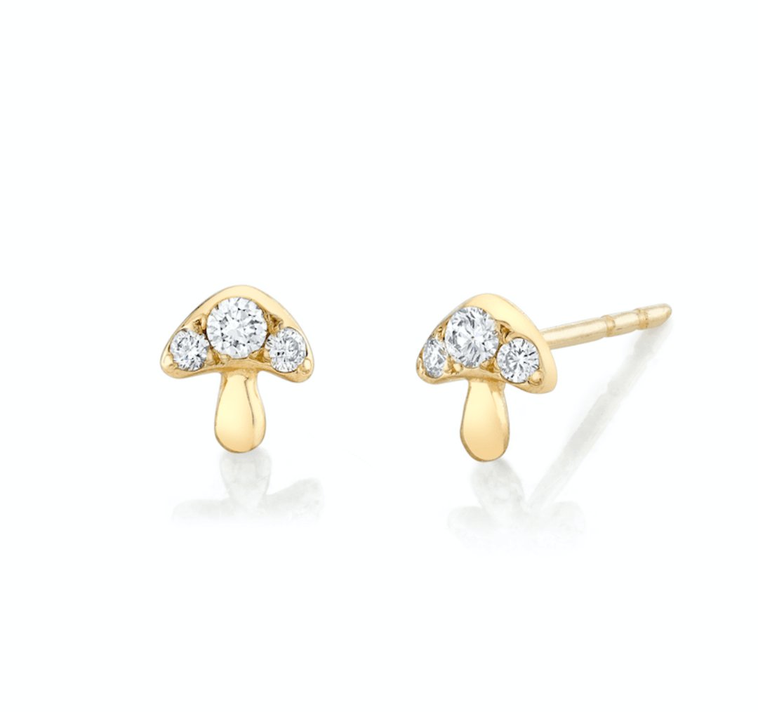 3 Diamond Mini Mushroom Stud Pair Yellow Gold by Logan Hollowell Jewelry