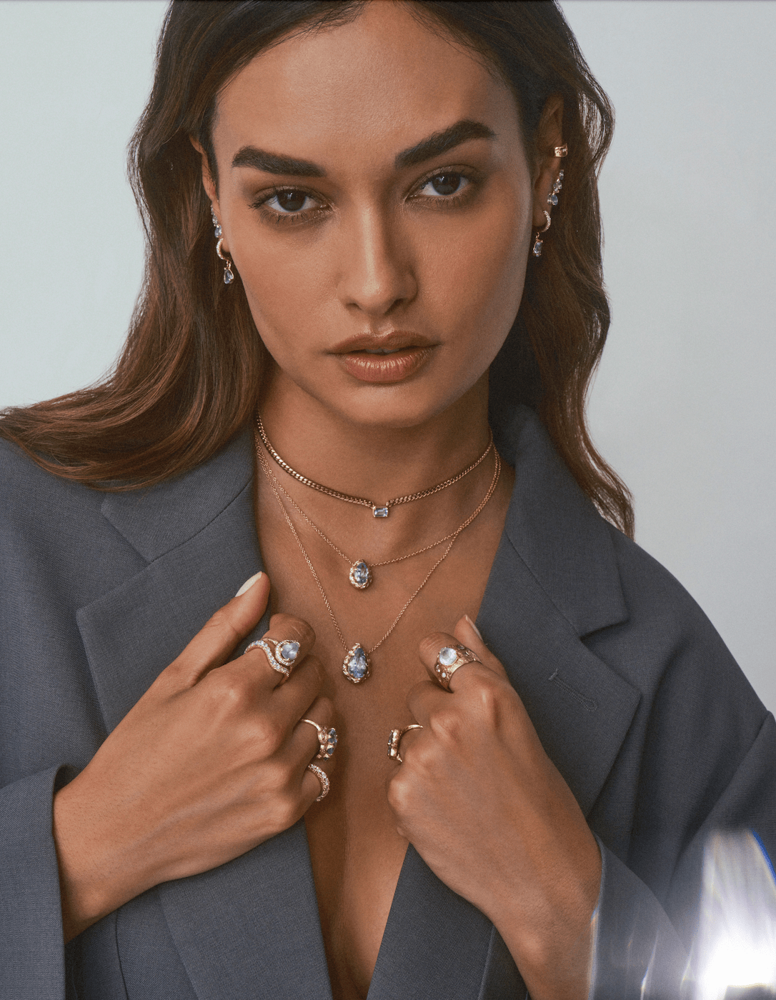 Queen Water Drop Aquamarine Necklace with Full Pavé Diamond Halo by Logan Hollowell Jewelry