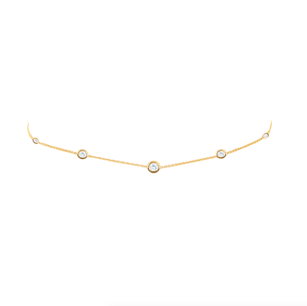 5 Moonstone Orbit Bezel Choker Yellow Gold 14-15-16" by Logan Hollowell Jewelry