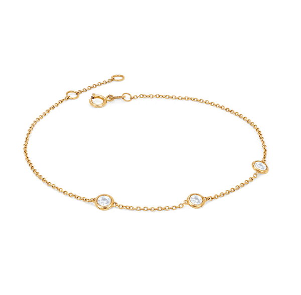 3 Moonstone Orbit Bezel Bracelet Yellow Gold by Logan Hollowell Jewelry