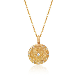 LH x JA 18k Shri Yantra Coin Necklace with Diamonds 18" Yellow Gold  by Logan Hollowell Jewelry