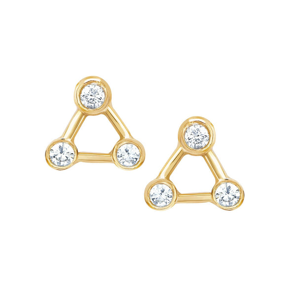 Mini Summer Triangle Diamond Constellation Earrings Yellow Gold Pair by Logan Hollowell Jewelry