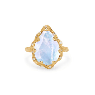 Queen Water Drop Moonstone Ring with Sprinkled Diamonds Yellow Gold 5  by Logan Hollowell Jewelry