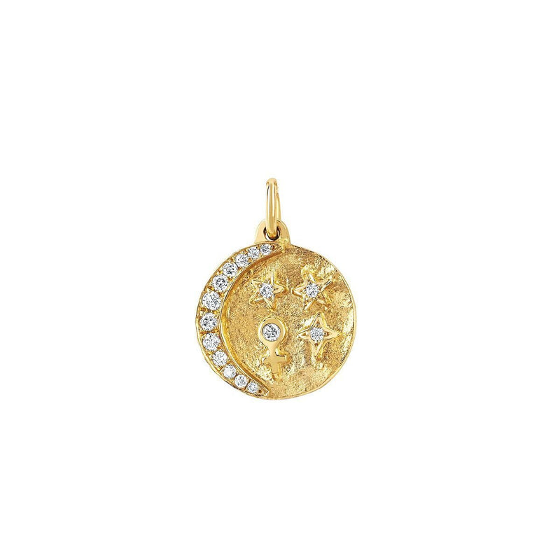 Petite Divine Feminine Alchemy Coin Charm Yellow Gold by Logan Hollowell Jewelry