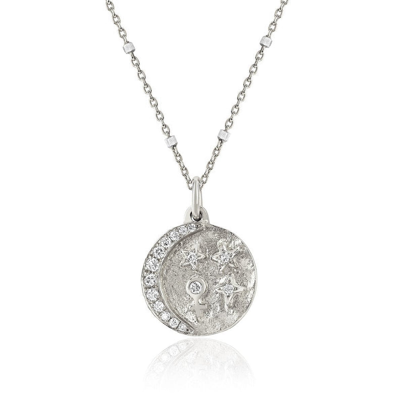 Petite Divine Feminine Alchemy Coin Necklace White Gold 16" by Logan Hollowell Jewelry