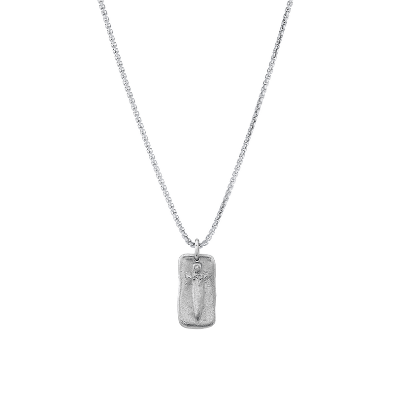 Sword Plate Necklace White Gold 18" by Logan Hollowell Jewelry