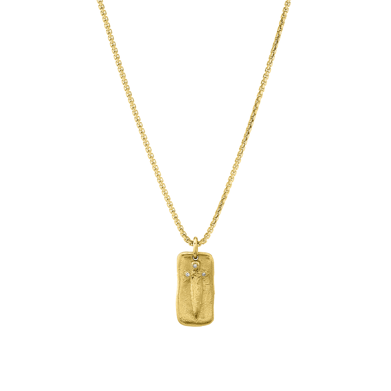 Sword Plate Necklace Yellow Gold 18" by Logan Hollowell Jewelry