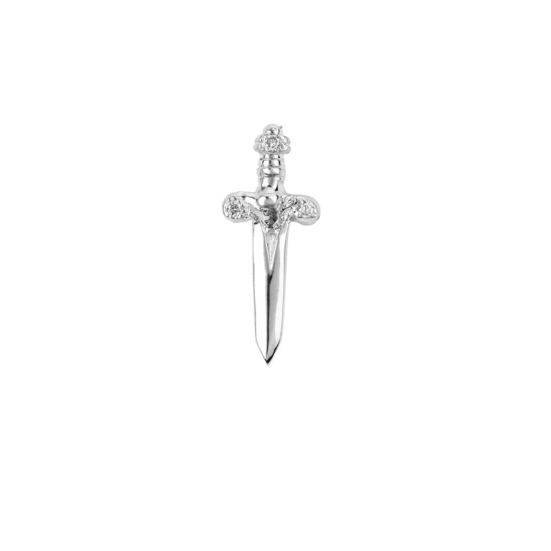 Dagger Studs with Diamonds White Gold Single by Logan Hollowell Jewelry