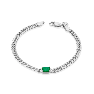 Queen Emerald Cut Emerald Cuban Bracelet 6.5" White Gold  by Logan Hollowell Jewelry