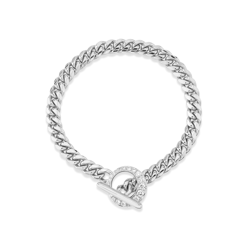Queen Cuban Bracelet with Pavé Diamond Unity Toggle Petite 6.5" White Gold by Logan Hollowell Jewelry