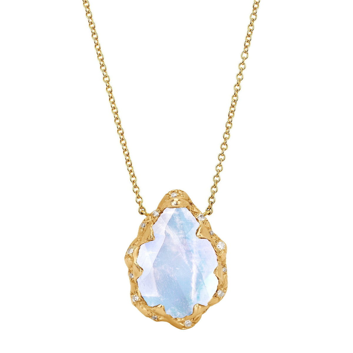 Queen Water Drop Moonstone Necklace with Sprinkled Diamonds Yellow Gold by Logan Hollowell Jewelry