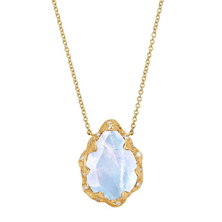 Queen Water Drop Moonstone Necklace with Sprinkled Diamonds Yellow Gold   by Logan Hollowell Jewelry
