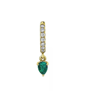 Emerald Water Drop Goddess Hoops Single Yellow Gold  by Logan Hollowell Jewelry