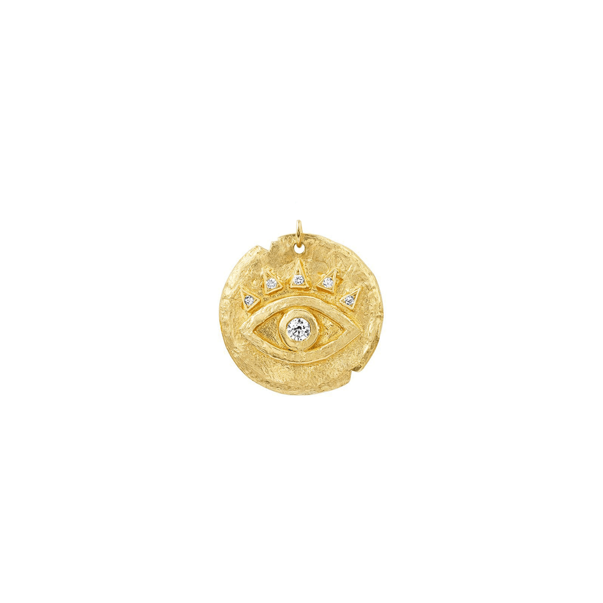 Diamond Petite Eye of Protection Coin Charm Yellow Gold by Logan Hollowell Jewelry