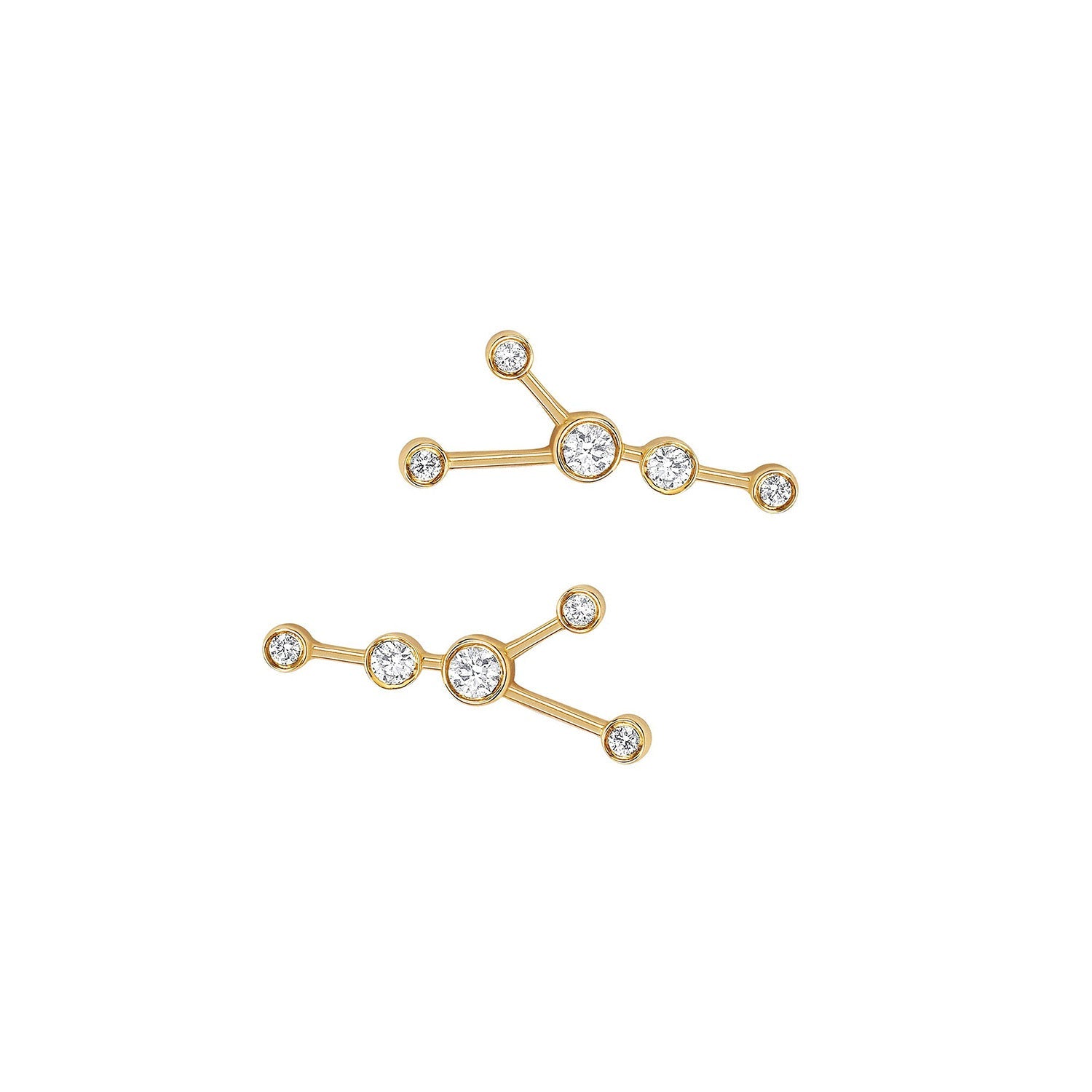 Petite Cancer Diamond Constellation Studs Yellow Gold Pair by Logan Hollowell Jewelry