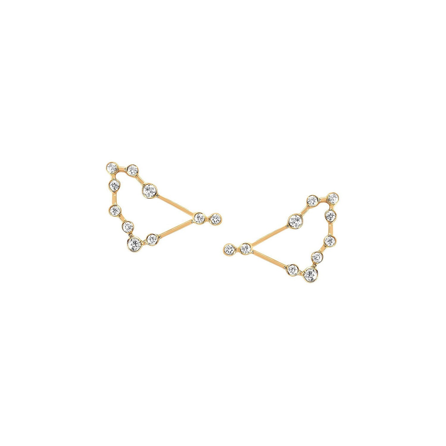 Petite Capricorn Diamond Constellation Studs Yellow Gold Pair by Logan Hollowell Jewelry