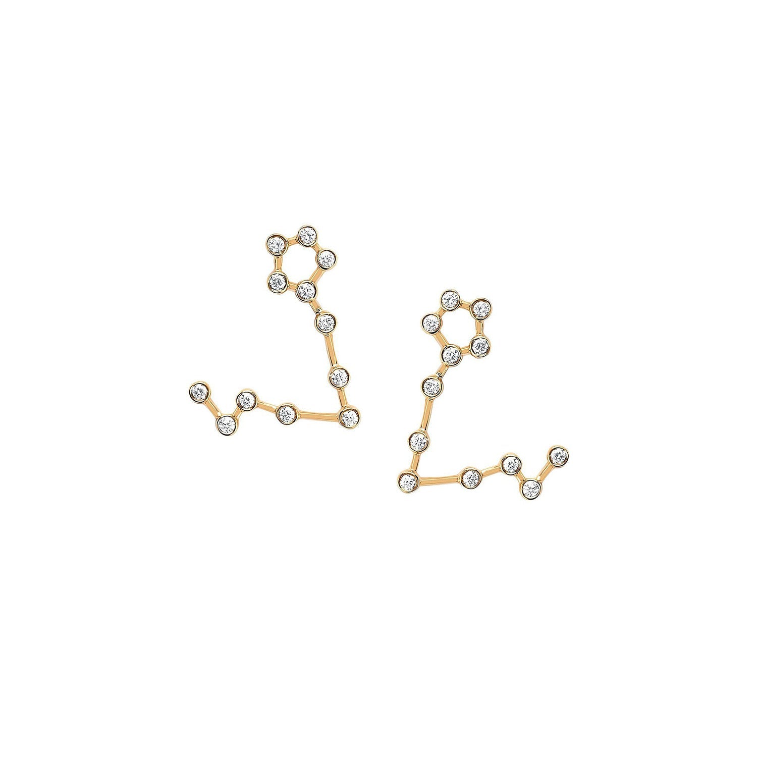 Petite Pisces Diamond Constellation Earrings Yellow Gold Pair by Logan Hollowell Jewelry