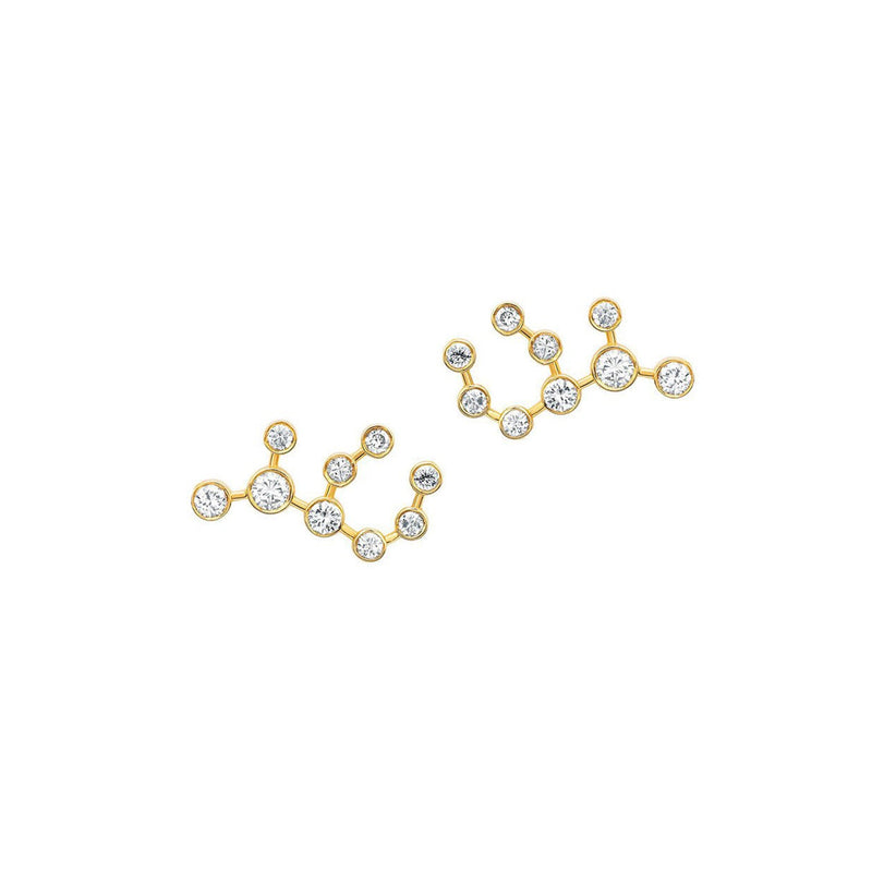 Petite Virgo Diamond Constellation Studs Yellow Gold Pair by Logan Hollowell Jewelry