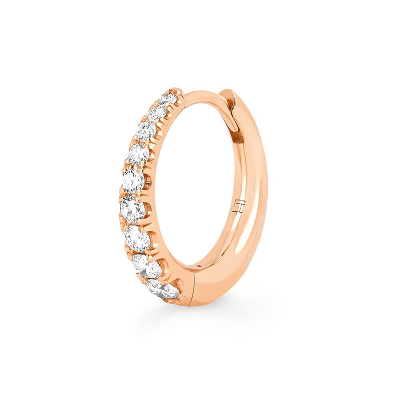 Crescent Pavé Unity Hoops Single Rose Gold by Logan Hollowell Jewelry