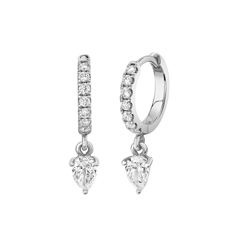 Diamond Water Drop Goddess Hoops White Gold Pair by Logan Hollowell Jewelry