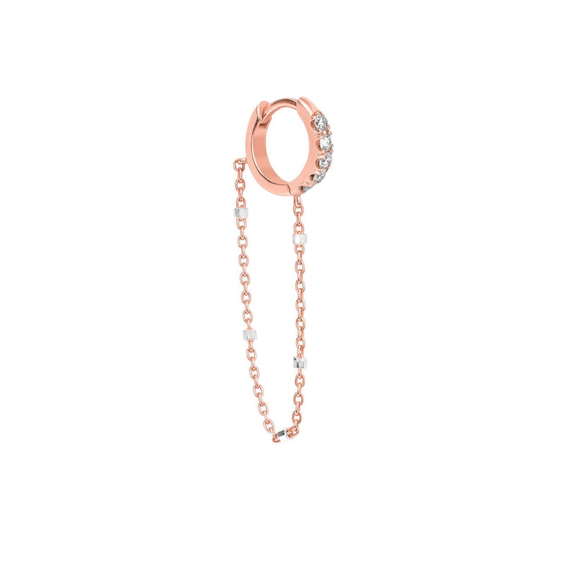 Diamond Mini Goddess Chain Earrings Rose Gold Single by Logan Hollowell Jewelry