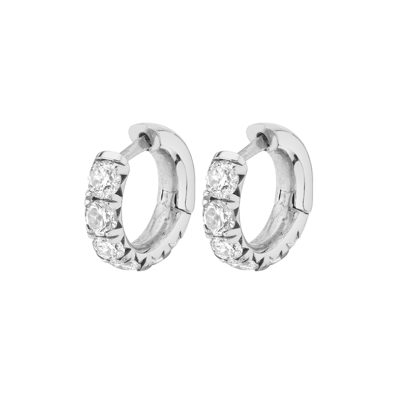 Petite French Pavé Diamond Hoops White Gold Pair by Logan Hollowell Jewelry